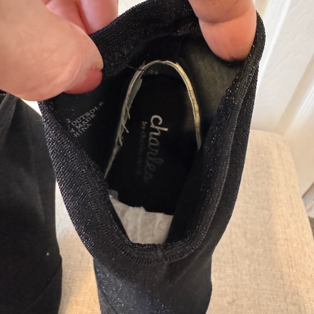Charles by Charles David Black Ankle Booties Silver Shimmer Size 6 Sock Style - Picture 12 of 13